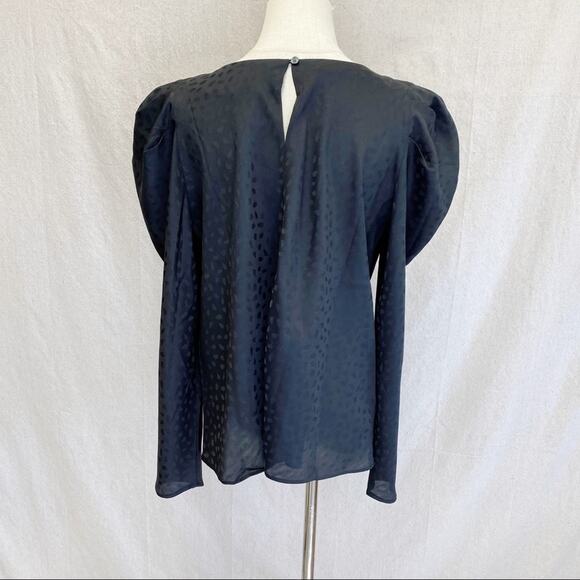 ANN TAYLOR Spotted Puff Shoulder Satin Cowl Neck Top In black Size Medium‎ NWT - Picture 10 of 12